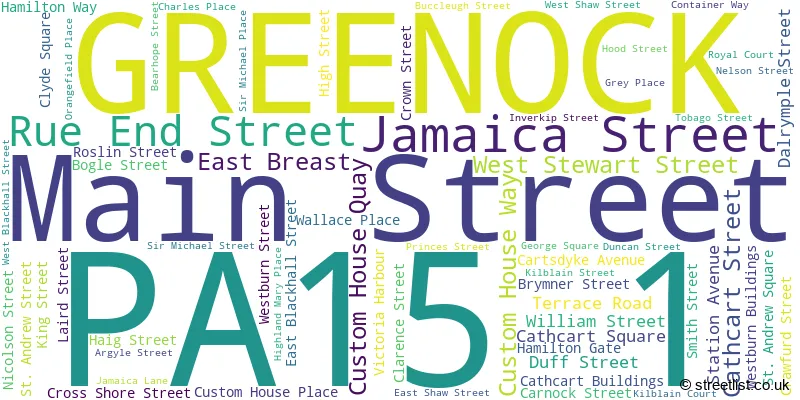 A word cloud for the PA15 1 postcode